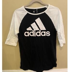 Adidas Women's Small Black White 3/4 Length Sleeve T-Shirt Athletic 3 Stripe